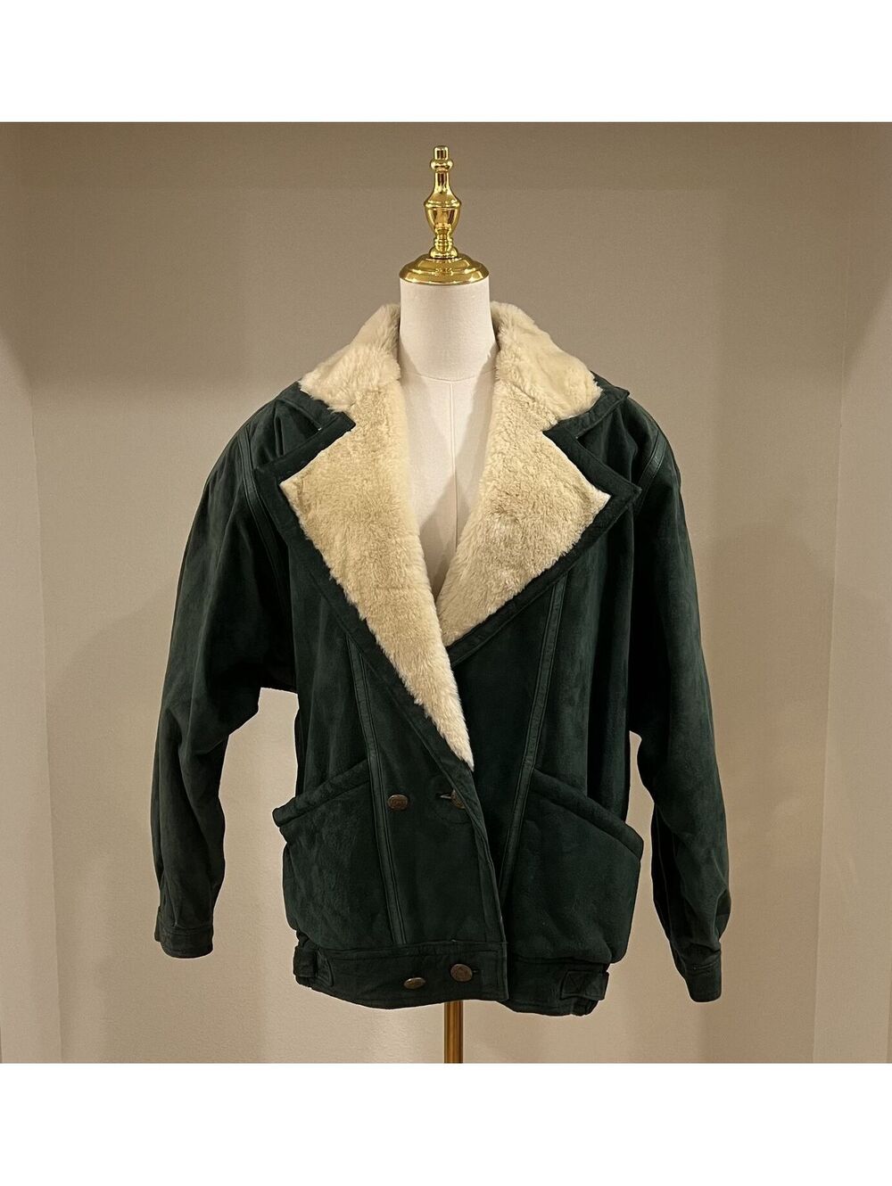 Vtg Compagnie Internationale Express Green Suede Fur Jacket L